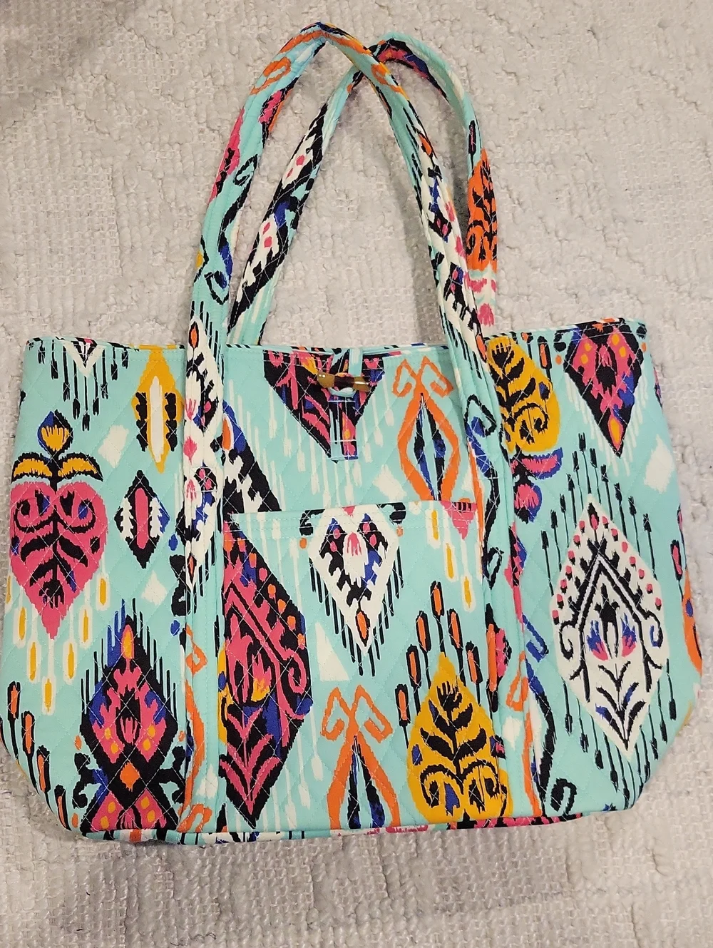 Vera Bradley Aqua Multi-Color Patterned Vintage Vera Tote